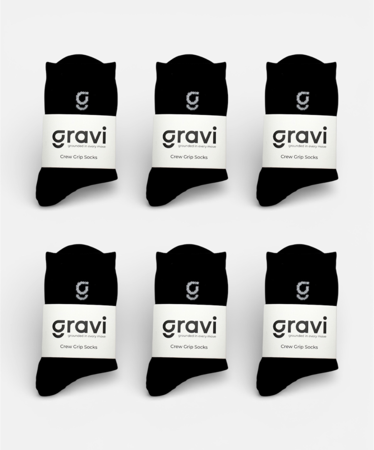 6 sets of the black gravi crew grip socks