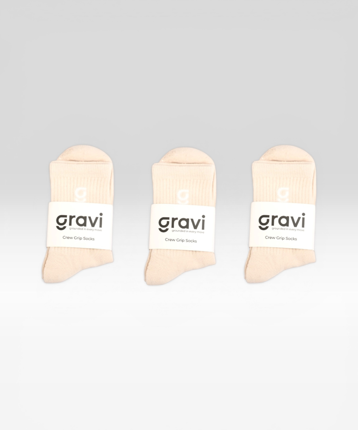 3x cream crew gravi grip socks with white 'g' jacquard knitting