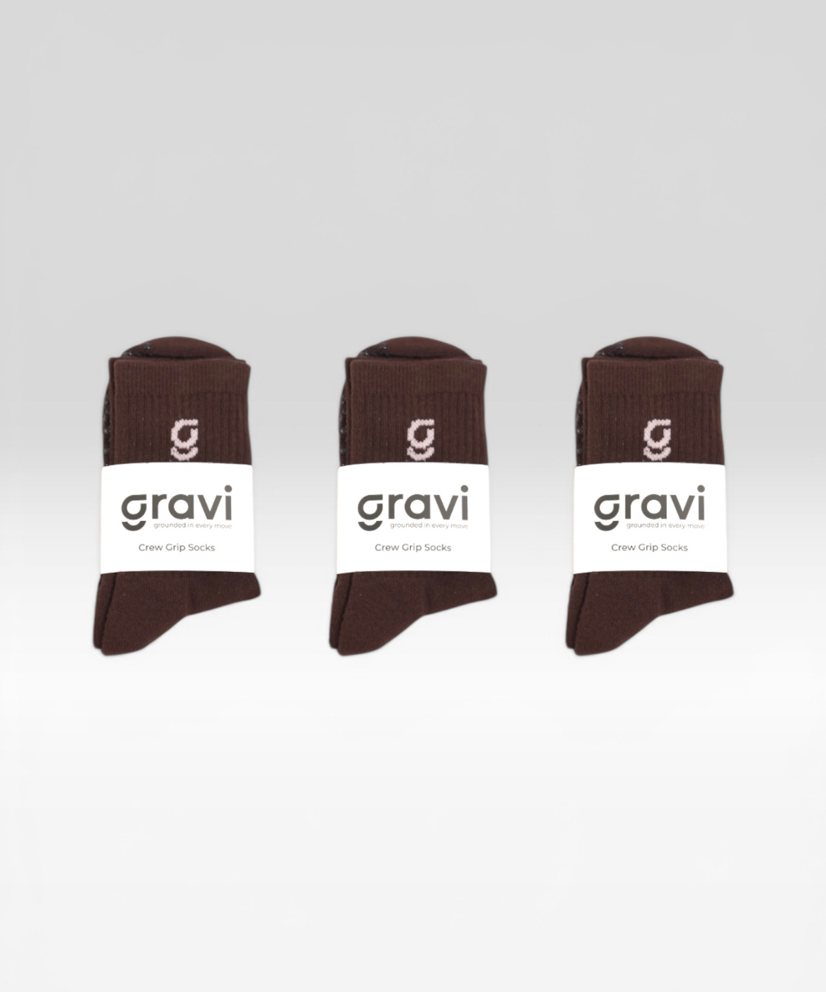 3x espresso crew gravi grip socks with pink 'g' jacquard knitting