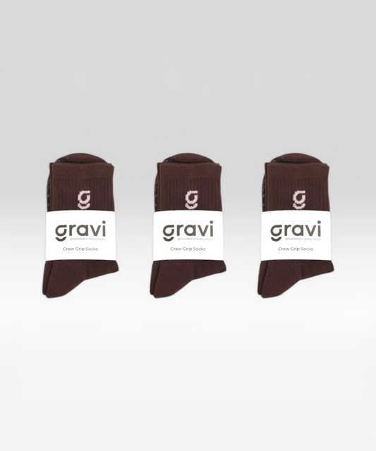 3x espresso crew gravi grip socks with pink 'g' jacquard knitting