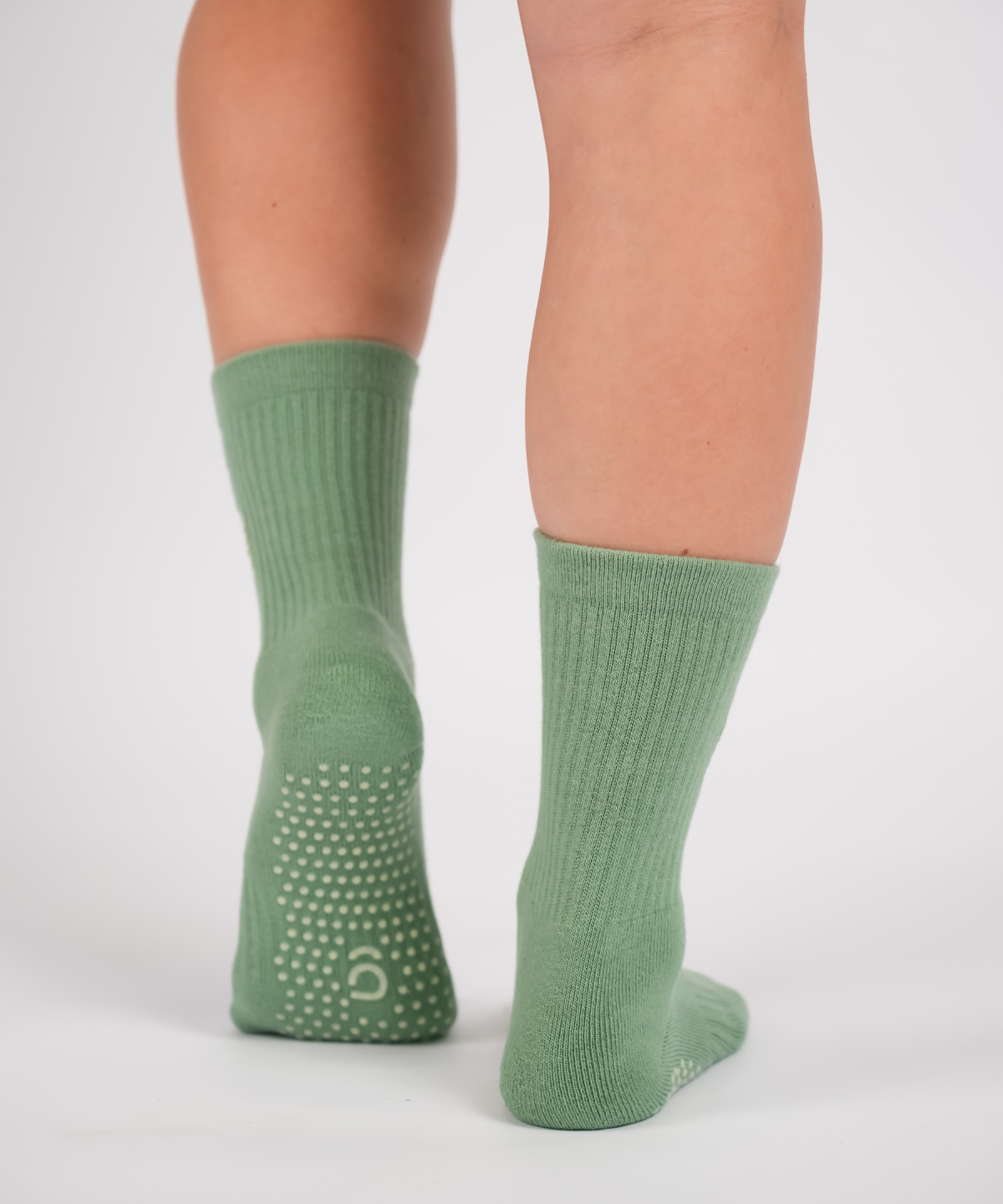Matcha crew grip socks pictured on feet