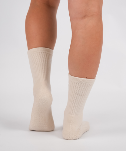 Beige grip socks with 'g' embroidery